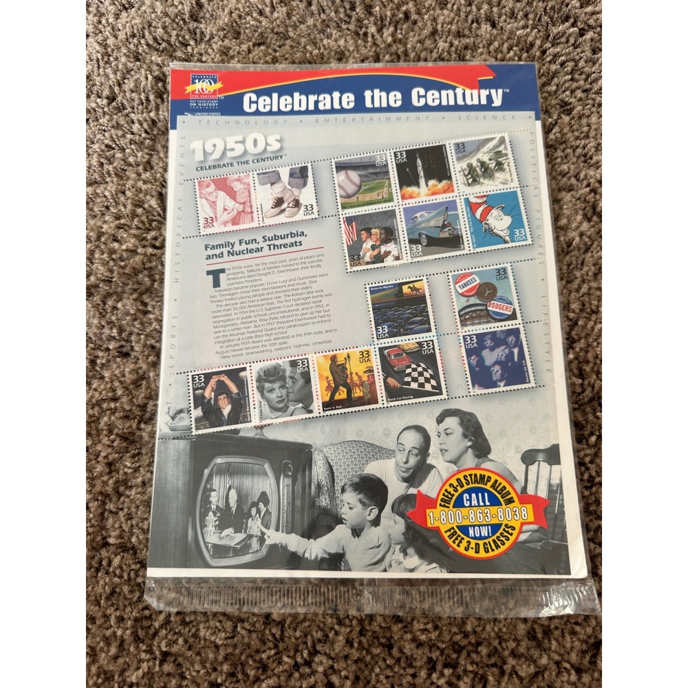 USPS Celebrate the Century 1950s Stamp Sheet 15‎ 33c Stamps New in Package 5545